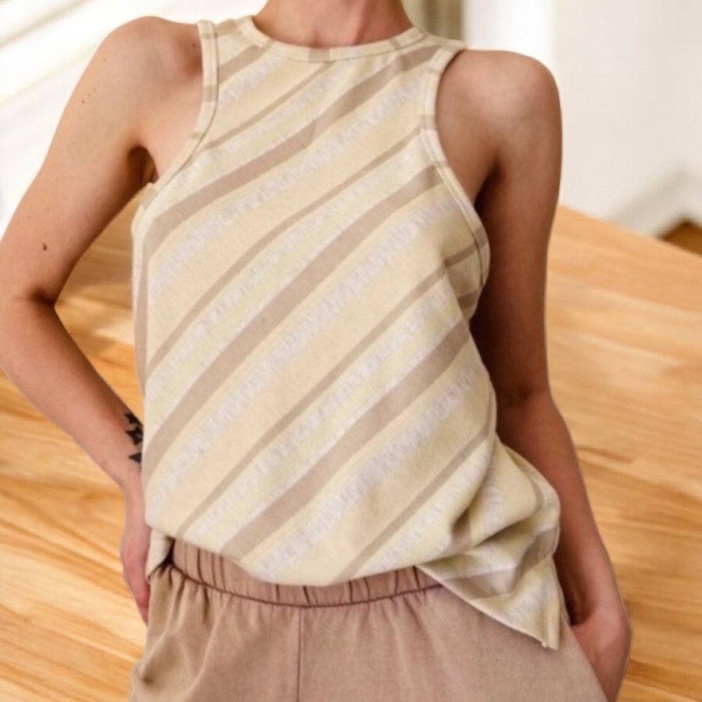 Free People Beige Striped Tank Top